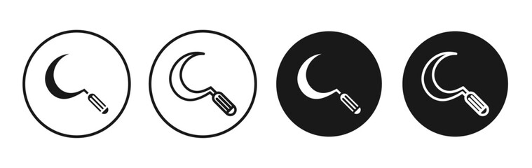 Sickle vector icon set black filled and outlined style.