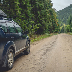 car for traveling with a mountain road