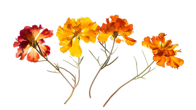 COLOURFUL MARIGOLD FLOWERS  ISOLATED ON WHITE BACKGROUND : Generative AI