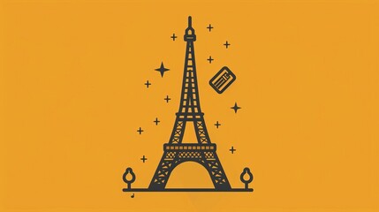 A colorful painting of the Eiffel Tower with a sign that says "Chorut" flying in