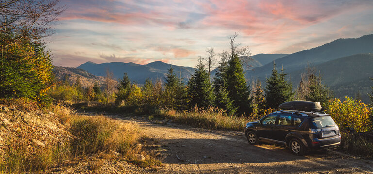 car for traveling with a mountain road