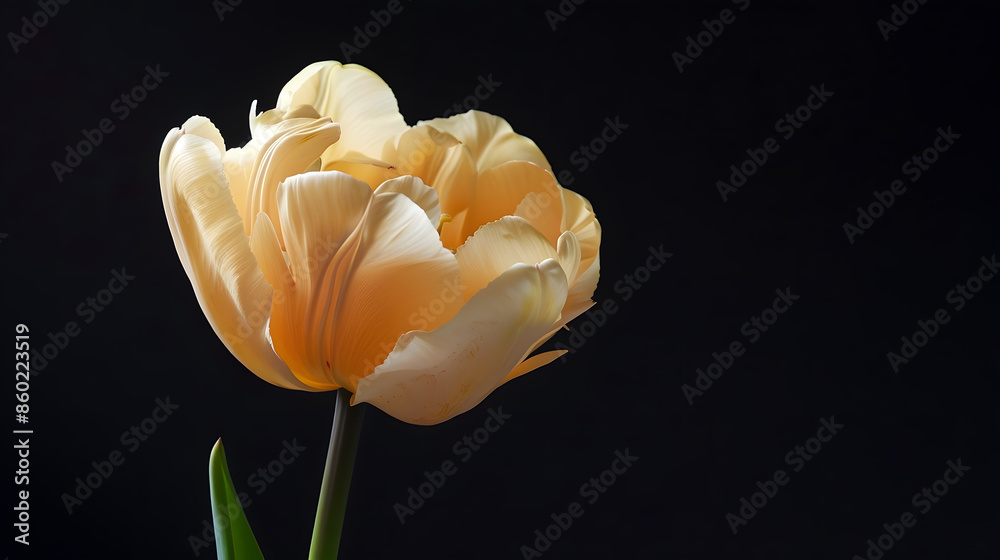 Poster soft cream tulip flower isolated on black background : generative ai