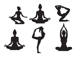 silhouettes of people doing yoga.yoga logo design.