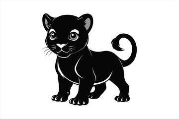 adorable line art vector silhouette illustration of a baby Panther