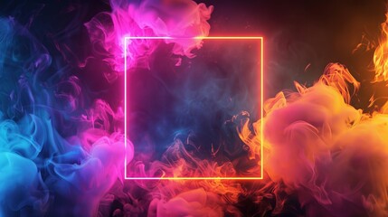 Obraz premium Neon Light Frame Surrounded by Colorful Smoke
