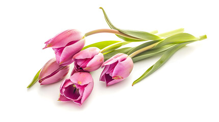 Studio Shot of Fuchsia Colored Tulip Flowers Isolated on White Background Large Depth of Field DOF Macro National Flower of The Netherlands Turkey and Hungary : Generative AI