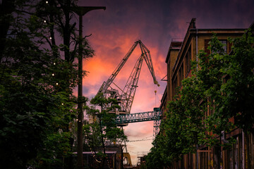 High cranes in the Gdańsk Stocznia, old shipyard and recreation area © Maryna Konoplytska