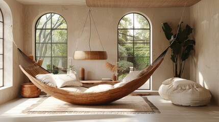 Relaxing Hammock in a Modern Bohemian Living Room