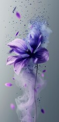 Obraz premium Purple flower disintegrating into dust with a surreal atmosphere