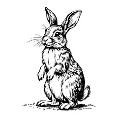 Fototapeta premium Sketch of a rabbit standing on its hind legs on a white background