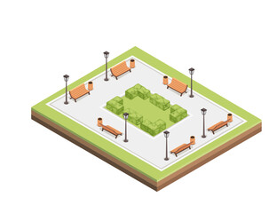 Isometric city park landscape design concept vector illustration isolated on white background