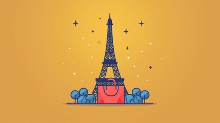 Fototapeta premium A tall yellow Eiffel tower is shown in the center of a yellow circle