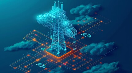 A tower with a cloud on top and a lot of other things on it