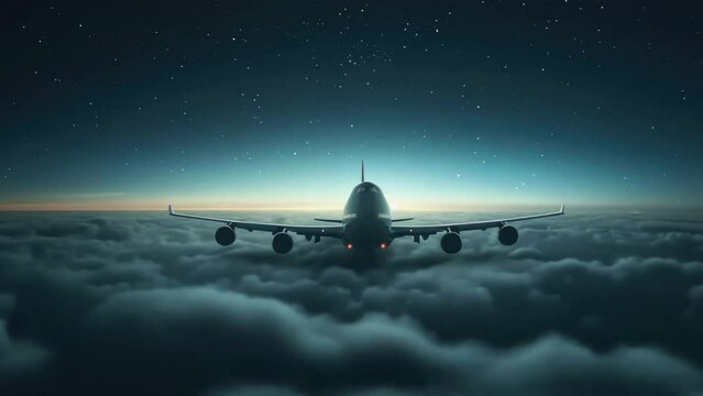 Commercial airplane fly sky above cities. Passenger plane flight. Aircraft cruising high altitude. Business jet propelling forward. Fluffy white cumulus clouds. Travel destination rout. Vacation trip