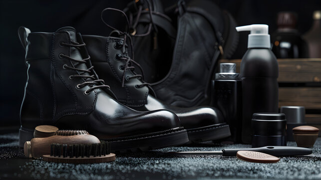 Pflege Schwarze Lederschuhe Zubeh&ouml;r Nahaufnahme