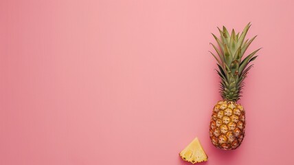Fresh pineapple with slice on pink background