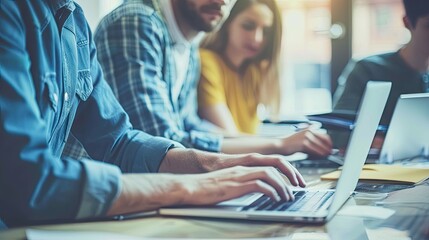 Fototapeta premium Design professionals using a laptop together in an office