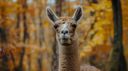 Fototapeta premium Head of lama in a zoo at day, this is a close up of an alpaca