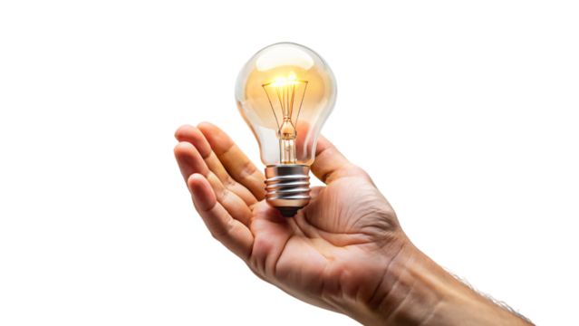A hand holding a light bulb symbolizes a bright idea or creative solution