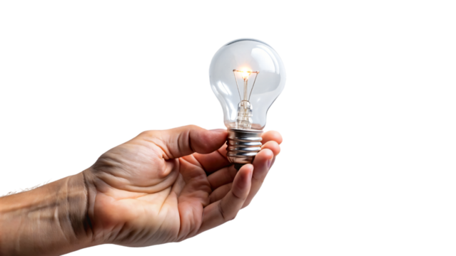A hand holding a light bulb symbolizes a bright idea or creative solution