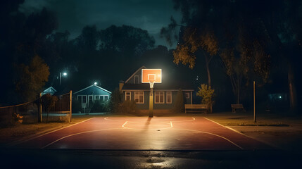 Street basketball court at night
