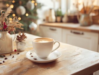 Fototapeta premium Cozy Morning Scene with Coffee on Kitchen Table Generative AI