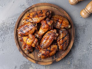 Savory Grilled Chicken Wings on Wooden Plate for Kitchen Decor Generative AI