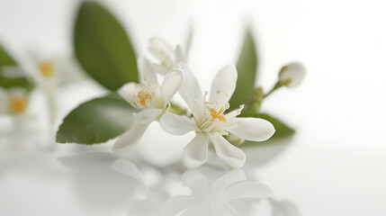 Orange blossom white flower and buds isolated on white Neroli citrus bloom : Generative AI