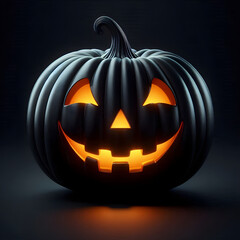 Fototapeta premium Black Halloween Pumpkin Isolated on a black background. Celebrating Halloween