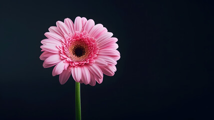 Beautiful blooming pink gerbera daisy flower on black background : Generative AI