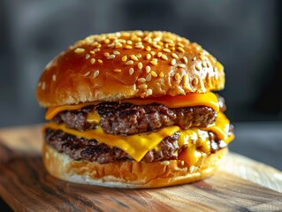 Juicy Hamburger with Melted Cheese, Perfect for Foodie Ads Generative AI