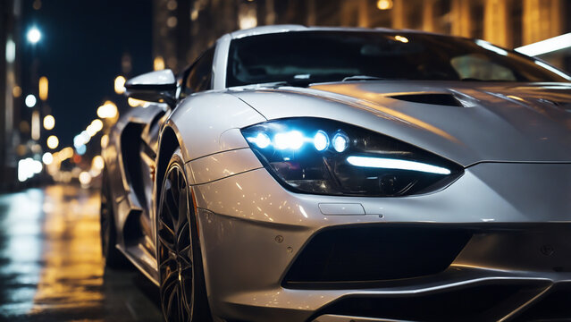 headlight of a car in city at night 