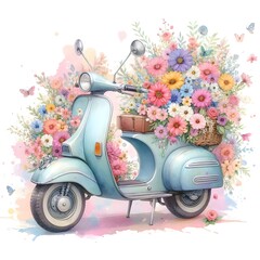 Cute moto with flowers watercolor paint