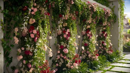 Beautiful wall with flowers and plants toned