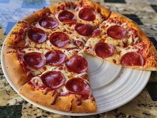 Delicious Pizza on a Kitchen Table Generative AI