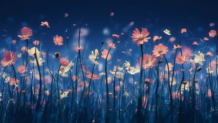 Beautiful flowers on the blue background