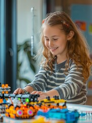 Fototapeta premium Innovative STEM Education for Kids: Engaging Science Experiments, Robotics, and Coding in Maker Spaces. Inspiring Future Engineers and Programmers through Hands-on Learning.
