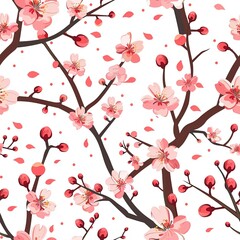 Fototapeta premium Chibi Cherry Blossoms Pattern