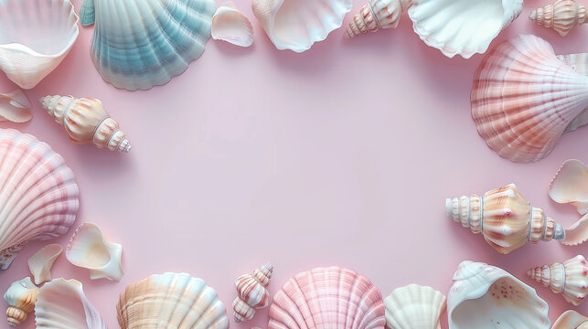 Pastel-colored summery seashell frame background wallpaper