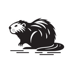 Minimalist beaver silhouette in clear lines - Beaver black vector
