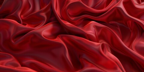 Obraz premium Red silk satin background textures with waves. Red silk saree background design and red satin fabric. Luxury and silky satin background textures with waves. Generative AI