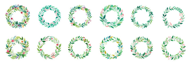 Naklejka premium Circle shape wedding frame floral elements collection on transparent background for wedding, card, invitation, greeting. 