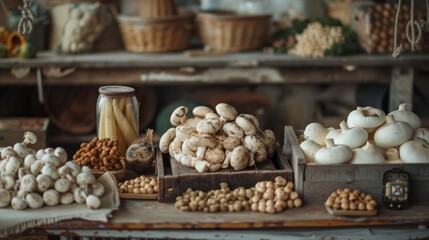 Assorted Mushrooms in Rustic Setting