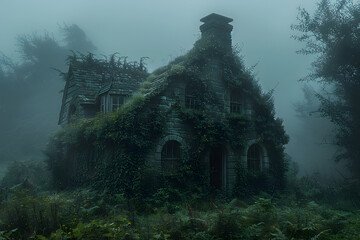 abandoned house in the fog
