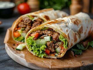 Savory Shawarma Roll in a Cozy Restaurant Setting Generative AI