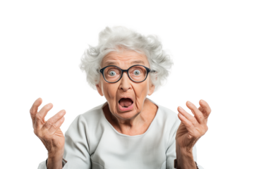 Surprised caucasian elder woman with transparent background