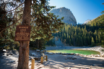 Mirror Lake and Big Beehive in summer time, hiking from Lake Louise. Banff National Park, Alberta, Canada.