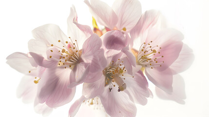 Fototapeta premium Upclose light pink Cherry blossoms Sakura isolated on a white background : Generative AI