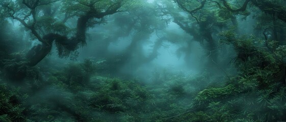Obraz premium Mysterious ancient forests shrouded in fog