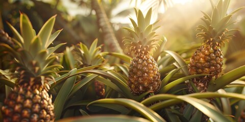 Pineapple farm during sunset